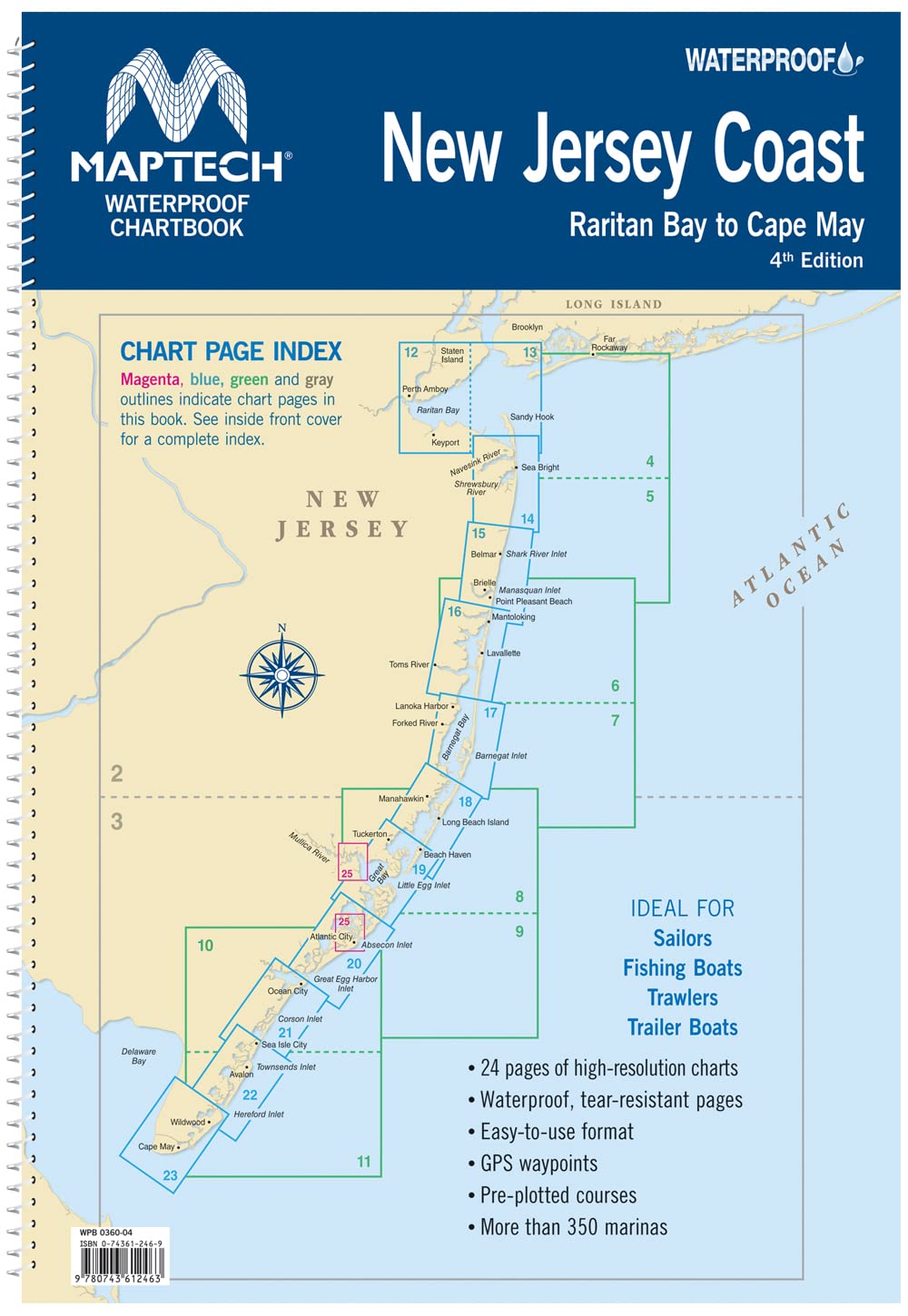New Jersey Coast. Raritan Bay to Cape May, MAPTECH® Waterproof Chartbook WPB0360-04 4th Edition