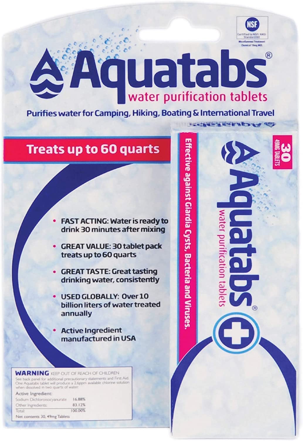 Aquatabs 397mg Water Purification Tablets (100 Pack). Water Filtration System for, Camping, Boating, Emergencies, Survival, RVs, and Marine-Use. Easy to Use Treatment and Disinfection.