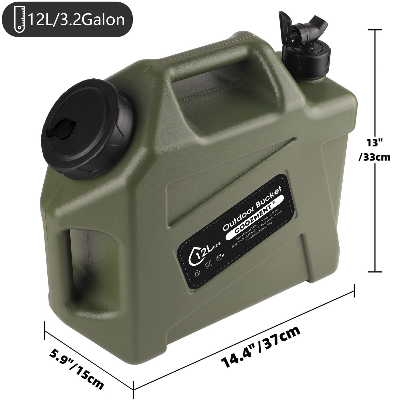 3.2 Gallon/5 Gallon Water Containers with Spigot, BPA Free Water Jug, Military Green Water Tank, Multifunction Water Storage Containers for Camping Outdoor Hiking,Emergency Stroage