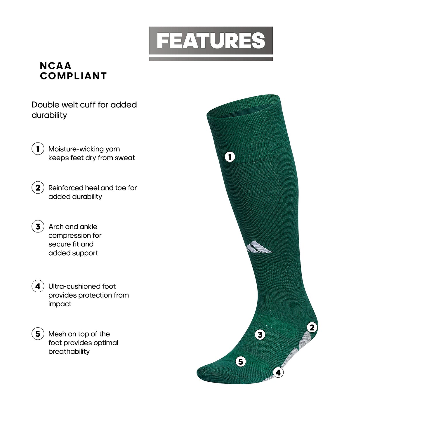 adidas Utility All Sport Socks for Men, Women, Youth Boys and Girls, 1-Pack, Team Dark Green/White/2, Medium