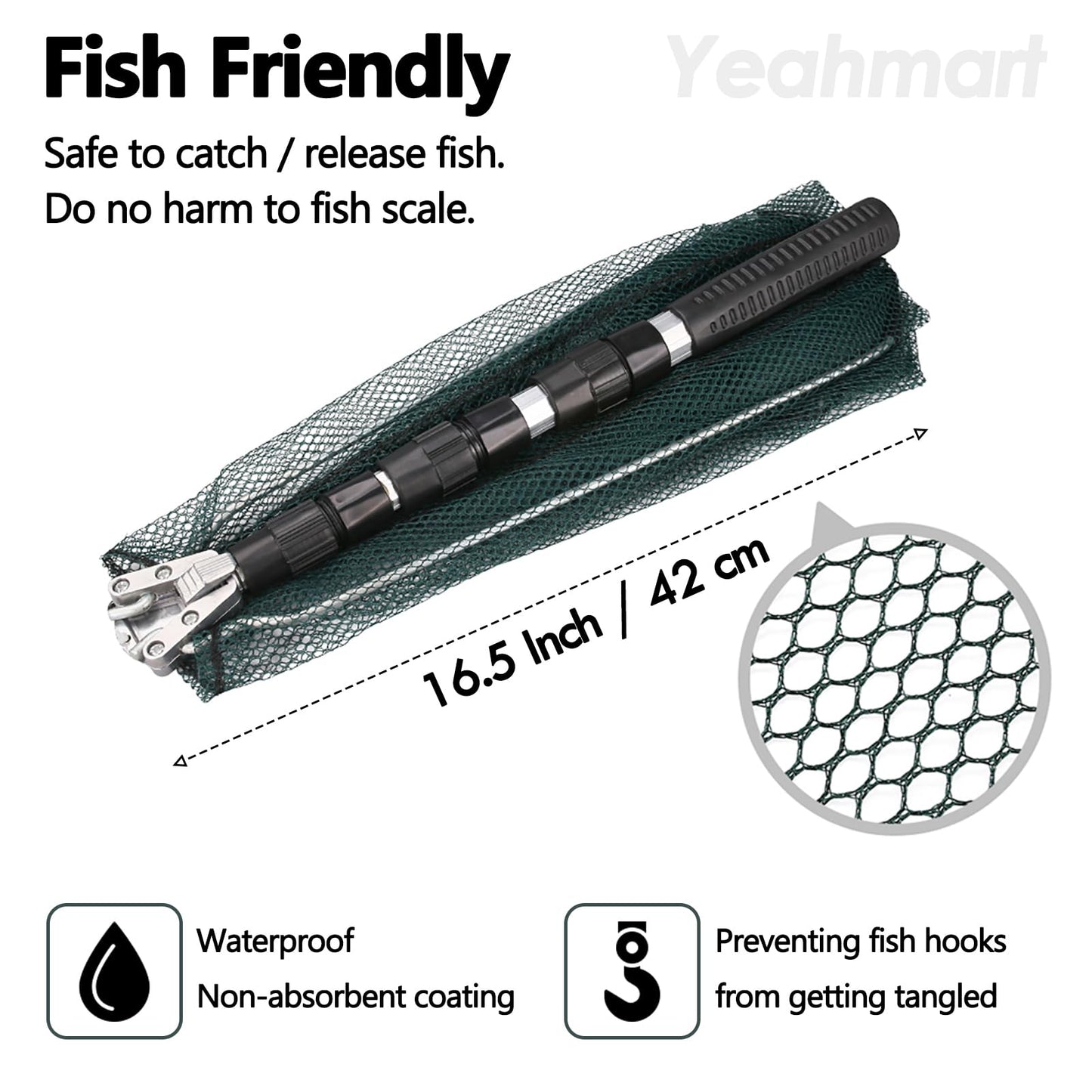Yeahmart Fishing Net Minnow Nets with Aluminum Collapsible Telescopic Fishing Pole Handle and Nylon Mesh, Small Fishing Landing Net for Saltwater Freshwater, Kids, Men, Women, Extends to 21-75 inch
