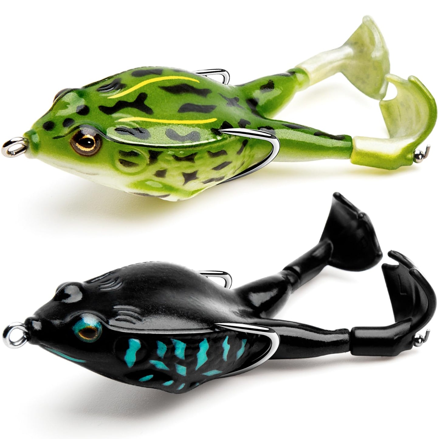 Topwater Frog Lure Bass Trout Fishing Lures Kit Set Realistic Prop Frog Soft Swimbait Floating Bait with Weedless Hooks for Freshwater Saltwater