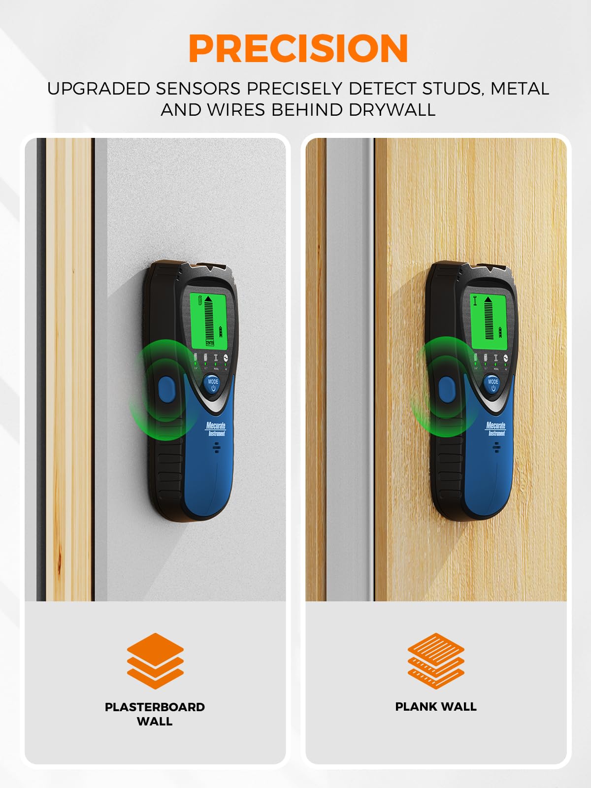 Mecurate Stud Finder Wall Scanner Sensor - 5 in 1 Electronic Stud with LCD Display & Audio Alarm for Wood AC Live Wire Metal Studs Detection Joist Pipe