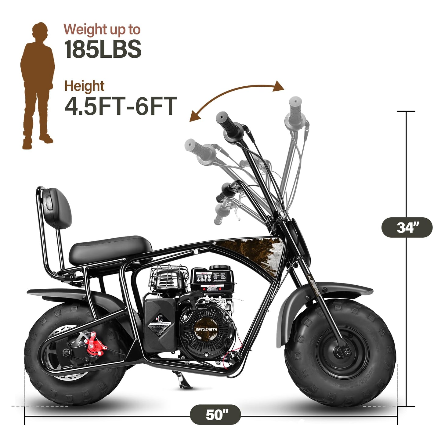 Oryxearth 99CC 4-Stroke Mini Dirt Bike, Gas Powered Off Road Dirtbike W/EPA Approved for Kids, Speed Up 24 MPH, Weight Capacity 185 LBS