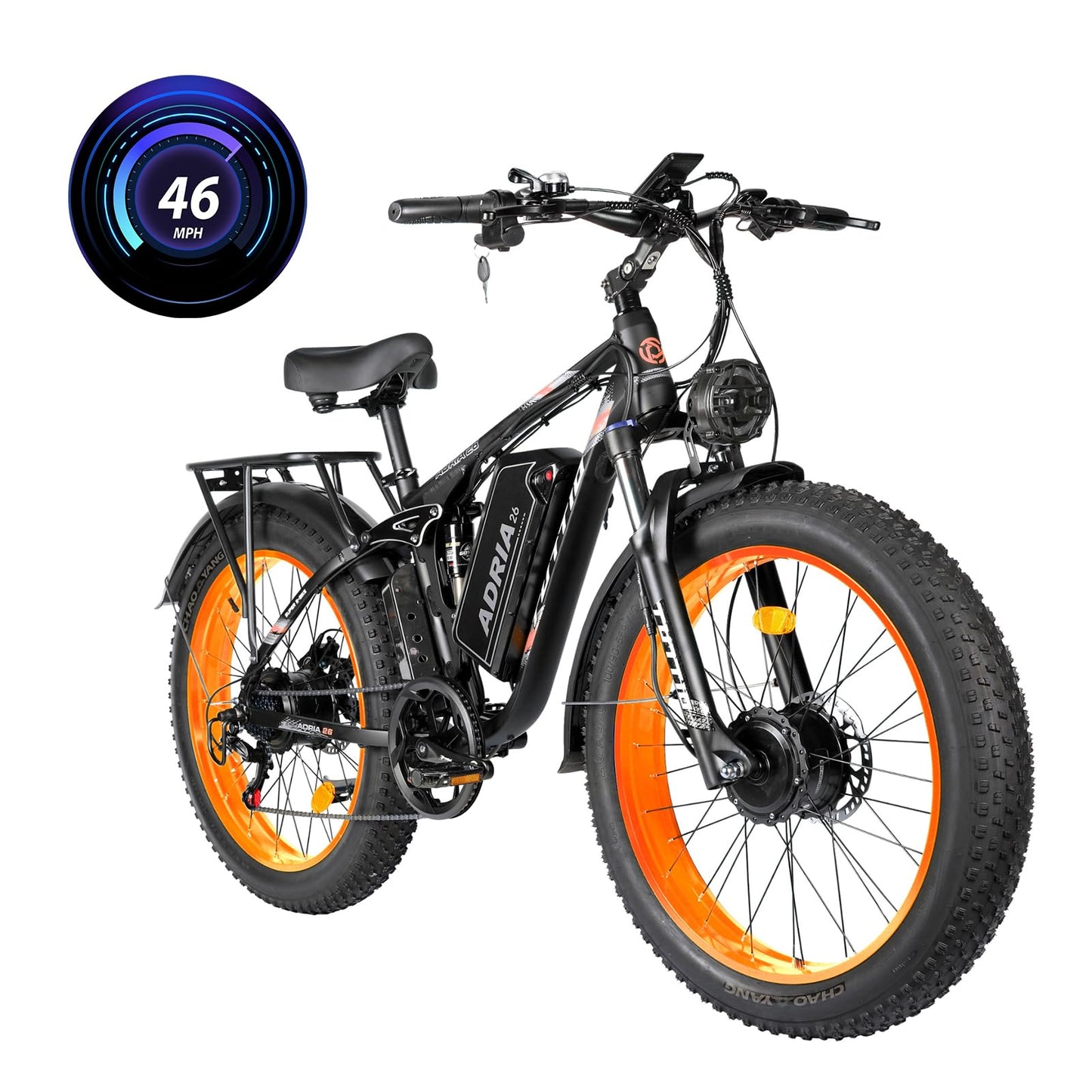 Peak 5000W-Electric-Bike for Adults-Men, Dual-Motor-Ebike 40-46MPH-Hunting-Ebike, 52V 30AH Long Range Dirtbike, 26" Fat-Tire-Electric-Bicycle, Full Suspension Mountain Bike for Off-Road Snow Sand