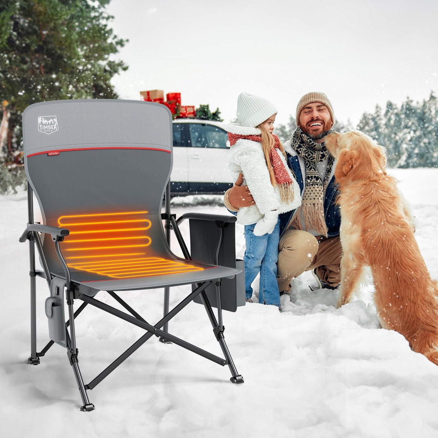 TIMBER RIDGE Oversized Folding Camping Chair High Back Heavy Duty for Adults Support up to 500lbs with Cup Holder, Side Pocket Cooler Bag