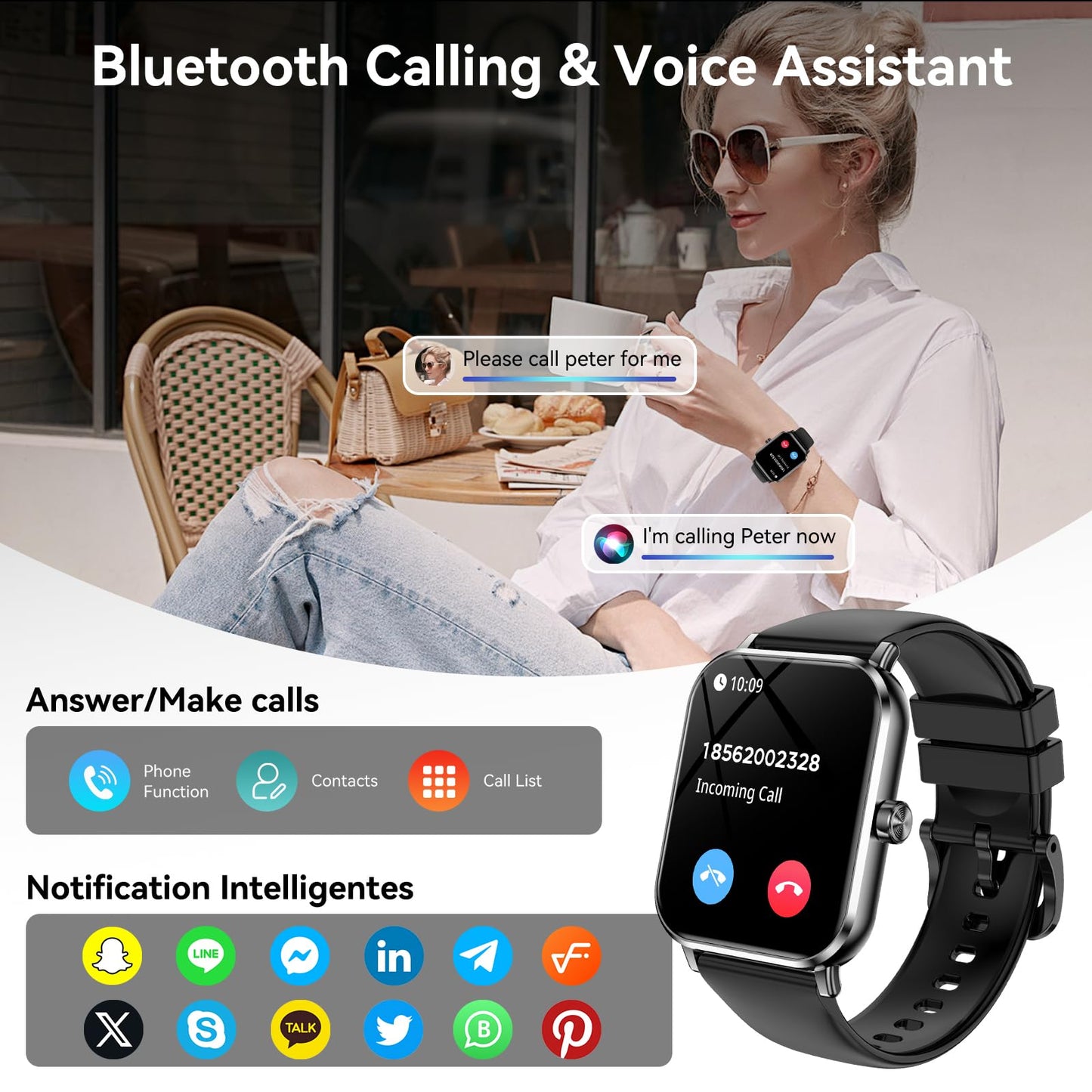 Jacoosa Smart Watch for Men Women, 1.83" HD Touchsreen, Bluetooth Calling, 5 ATM Water-Resistance, 130+ Sports Modes, Health, Fitness & Sleep Tracker, Timer, Fitness Watch for Android/iOS, Black