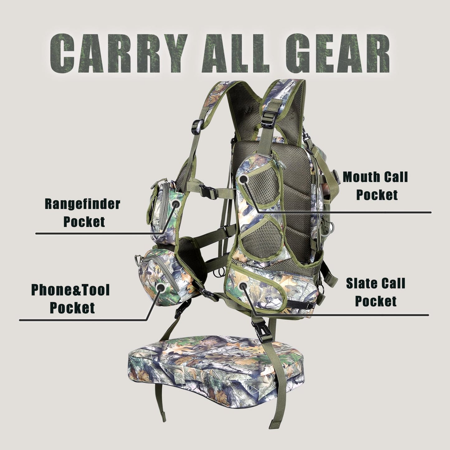 UIIHUNT Turkey Vest with Seat: Lightweight Turkey Hunting Vest with Game Pouch, Adjustable Turkey Hunting Gear Accessories
