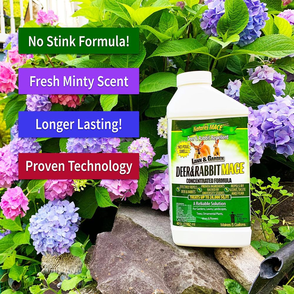 Nature's MACE Deer and Rabbit Repellent 5 Gal Concentrate, Covers 10 Acres,Repel Deer from Your Home & Garden, Safe to use Around Children, Plants & Produce, Protect Your Garden Instantly