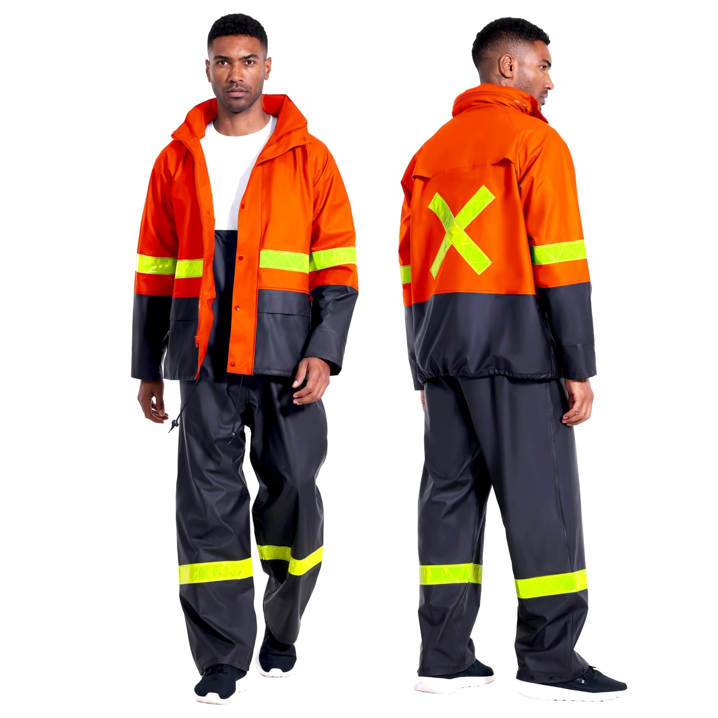 Men's Workwear PRO Rain Suit - Waterproof Jacket and Bib Pants 3-piece Set for Ultimate Safety and Comfort