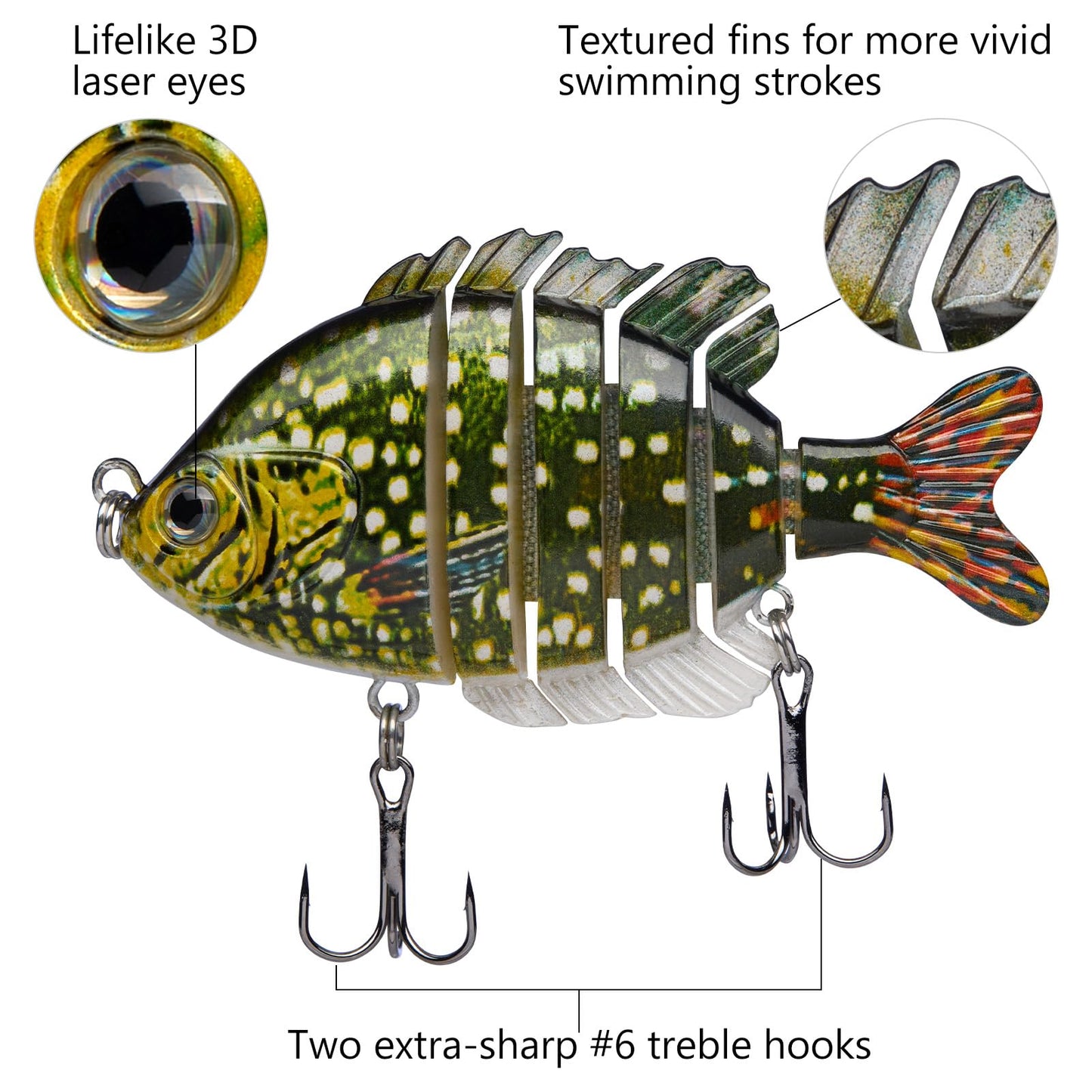 BASSDASH SwimPanfish Multi Jointed Panfish Bluegill Swimbaits Hard Topwater Bass Lures Fishing Lure Crank Saltwater 3.5in/0.85oz