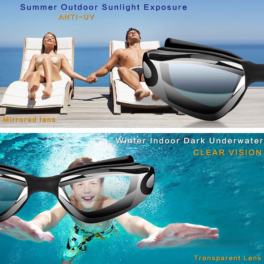 Hurdilen Swim Goggles Swimming Goggles No Leaking with Nose Clip, Earplugs, Swim Cap and Case for Men Women