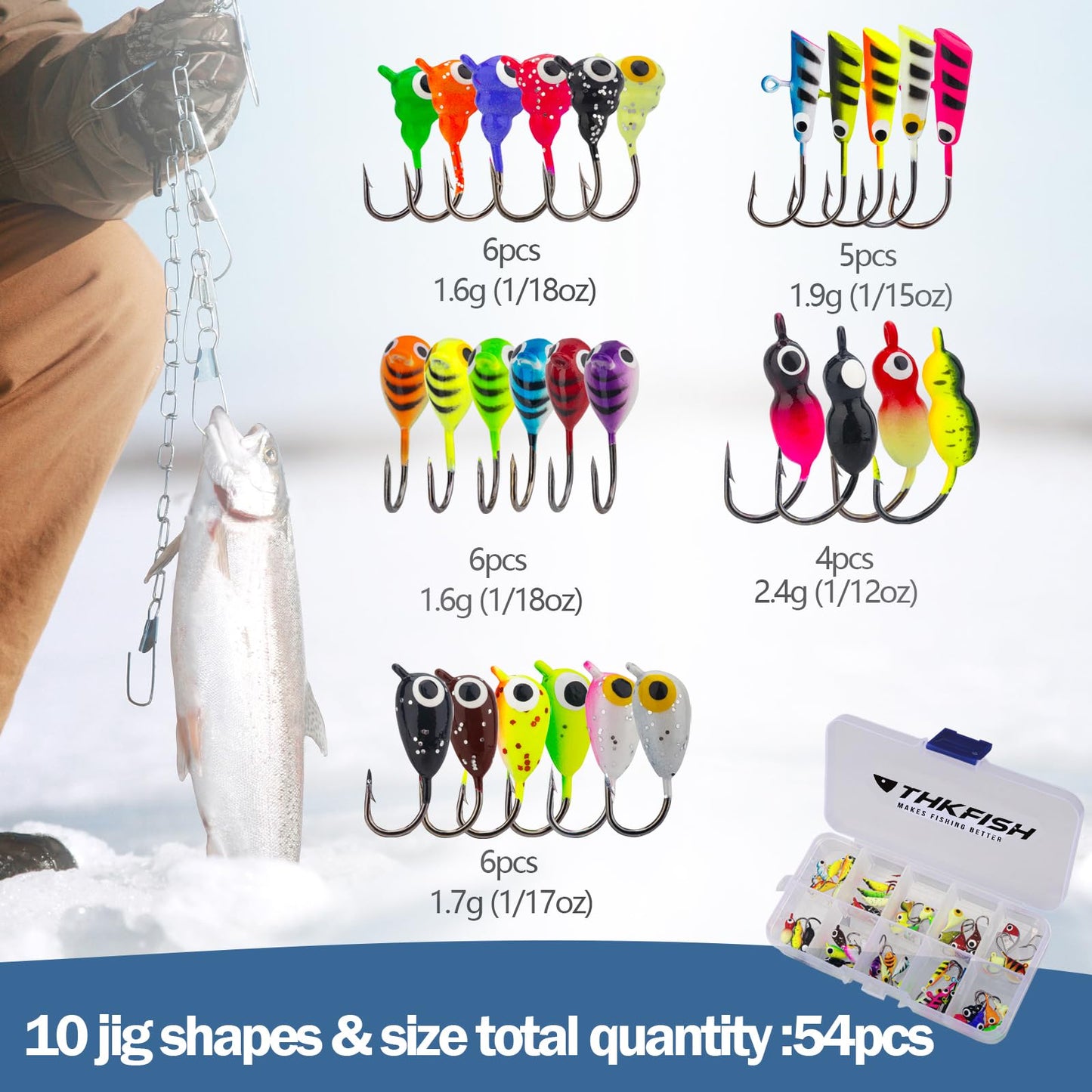 THKFISH Ice Fishing Jigs Kit Ice Fishing Lures for Walleye Perch Jigs Heads for Ice Fishing Tackle Panfish Crappie Jigs 50PCS/31PCS