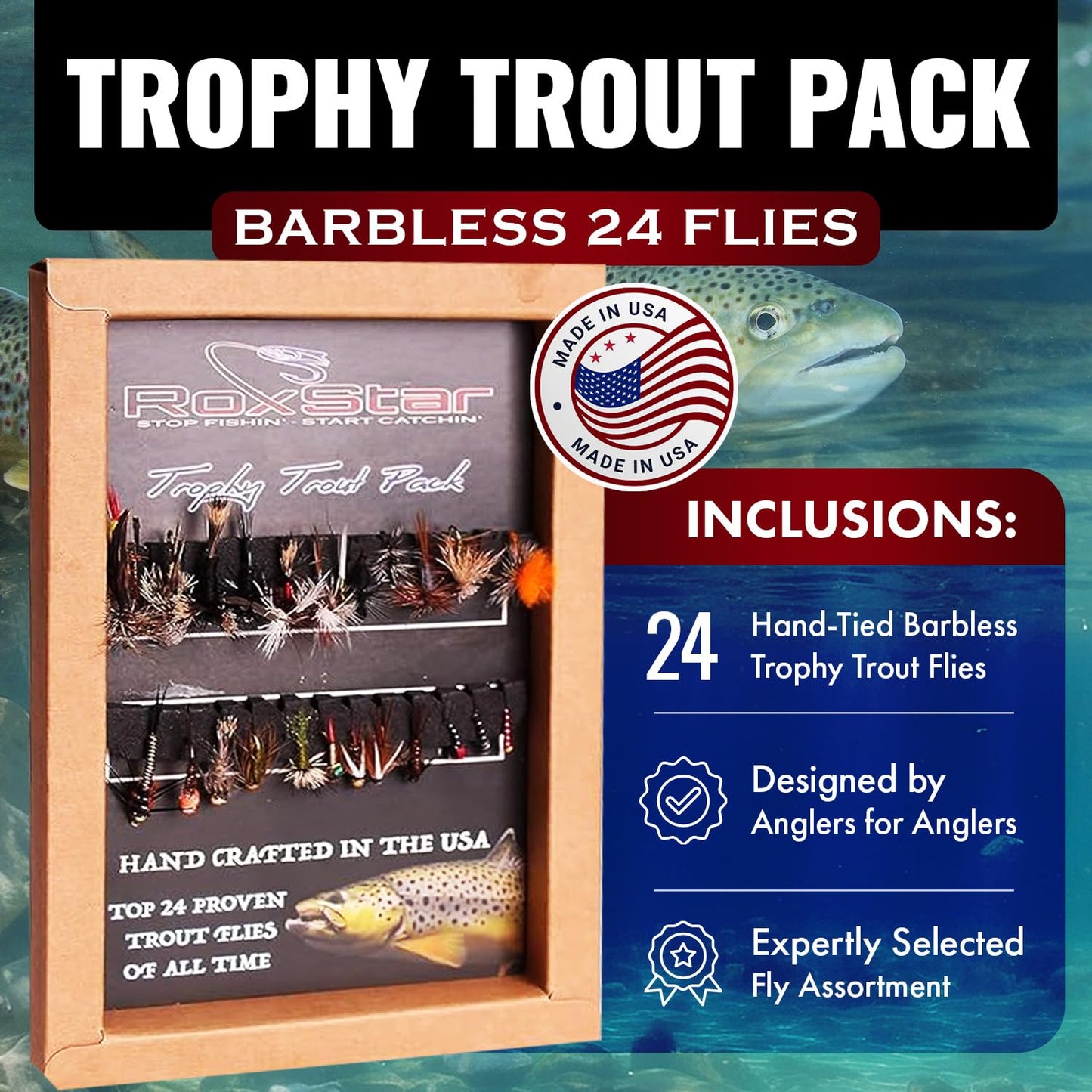 RoxStar Fishing Fly Shop | Trophy Trout Fly Assortment | Wet & Dry Trout Flies | Gift Box Included. | Proudly Made in The USA…