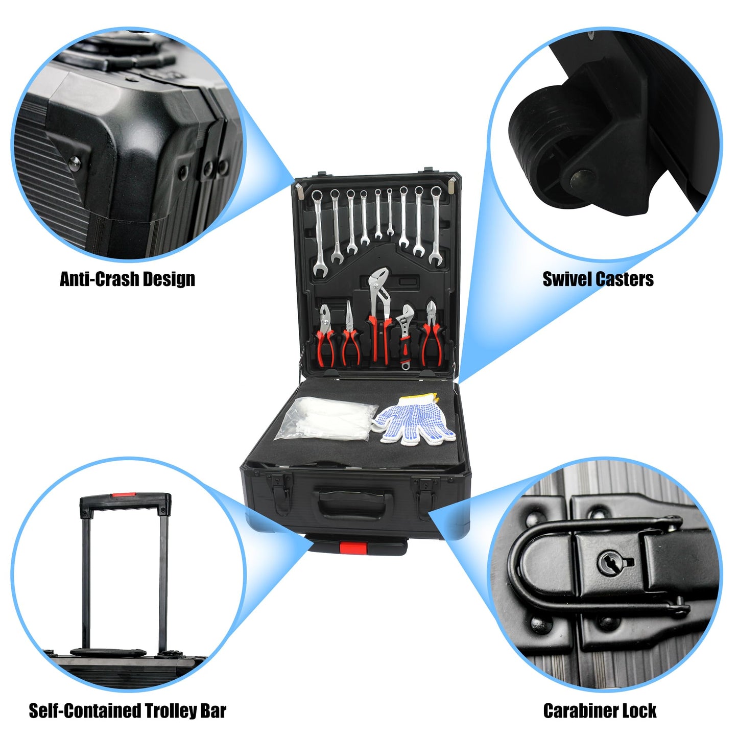 899PCS Tool Set, Household Tool Kit with Rolling Tool Box, Complete Tool Box Set Hand Tool Set with Tool Box, Mechanic Tool Set Rolling Tool Set for Home/Auto Repair Tool Set, Black