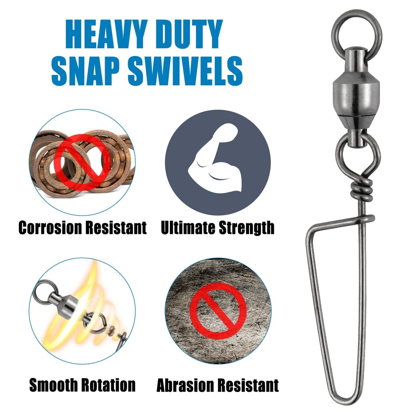 Dr.Fish Ball Bearing Swivels with Snap, Snap Swivels Fishing Tackle Stainless Saltwater & Freshwater Coast Lock Fishing Clips Terminal Tackle Line Lure Leader Connector Accesories
