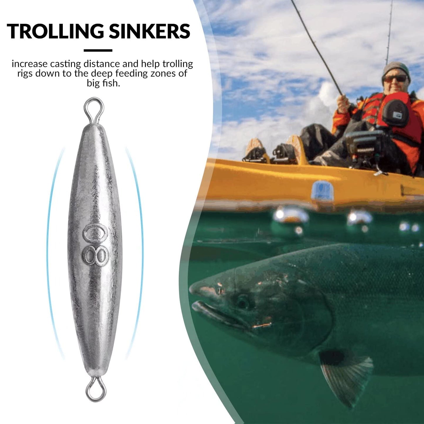 THKFISH Fishing Weights Kit - Inline, Trolling, Double Ring, Tor-pedo, Catfishing, Saltwater & Surf Fishing Weights - Coin, Disc & Pyramid Sinkers