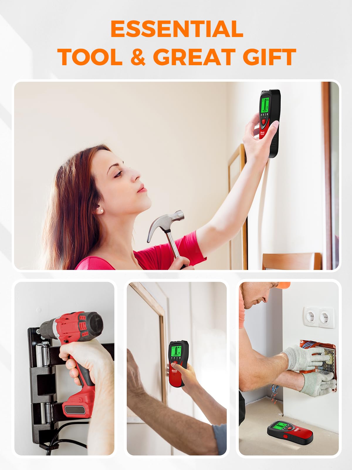 Mecurate Stud Finder Wall Scanner Sensor - 5 in 1 Electronic Stud with LCD Display & Audio Alarm for Wood AC Live Wire Metal Studs Detection Joist Pipe