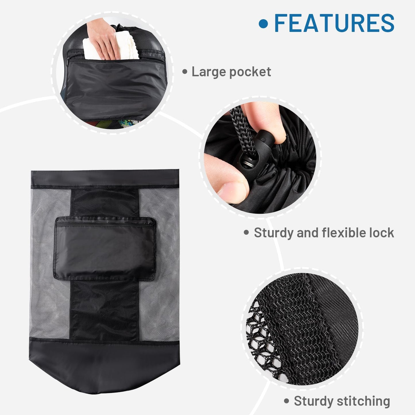 OrgaWise Soccer/Basketball Ball Bag with Handle and Strap,Soccer Ball Bags Mesh for Coaches,Sports Mesh Ball Bag,Basketball Bag for Balls(Strap+pocket+handle, 27"x36"/70x90cm)