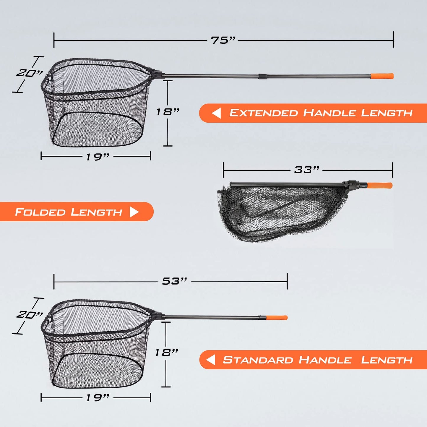 KastKing Brutus Fishing Net, Foldable Extendable Fish Landing Net, Lightweight & Portable Fishing Net with Soft EVA Foam Handle, Holds up to 44lbs/20KG, Fish-Friendly Mesh for a Safe Release