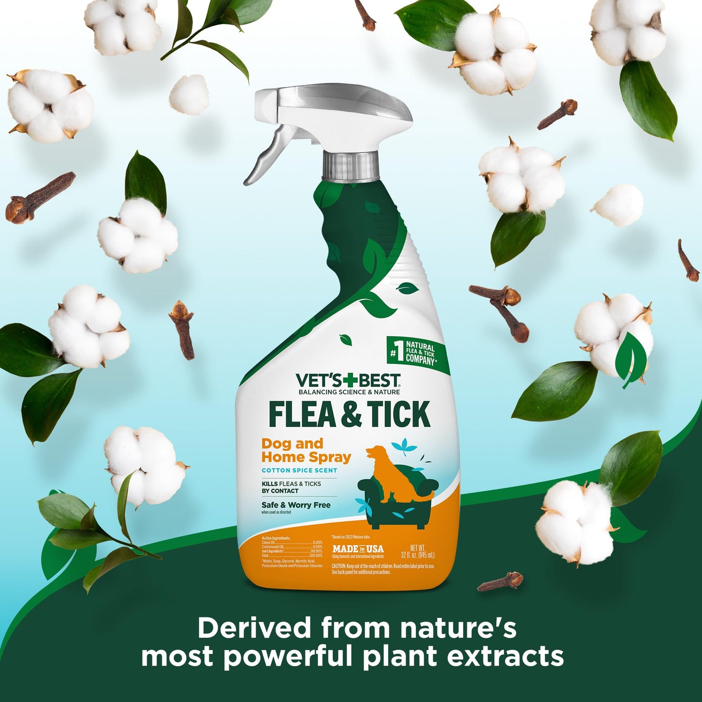 Vet's Best Flea and Tick Home Spray - Dog Flea and Tick Treatment for Home - Plant-Based Formula - Certified Natural Oils,Green - 32 oz