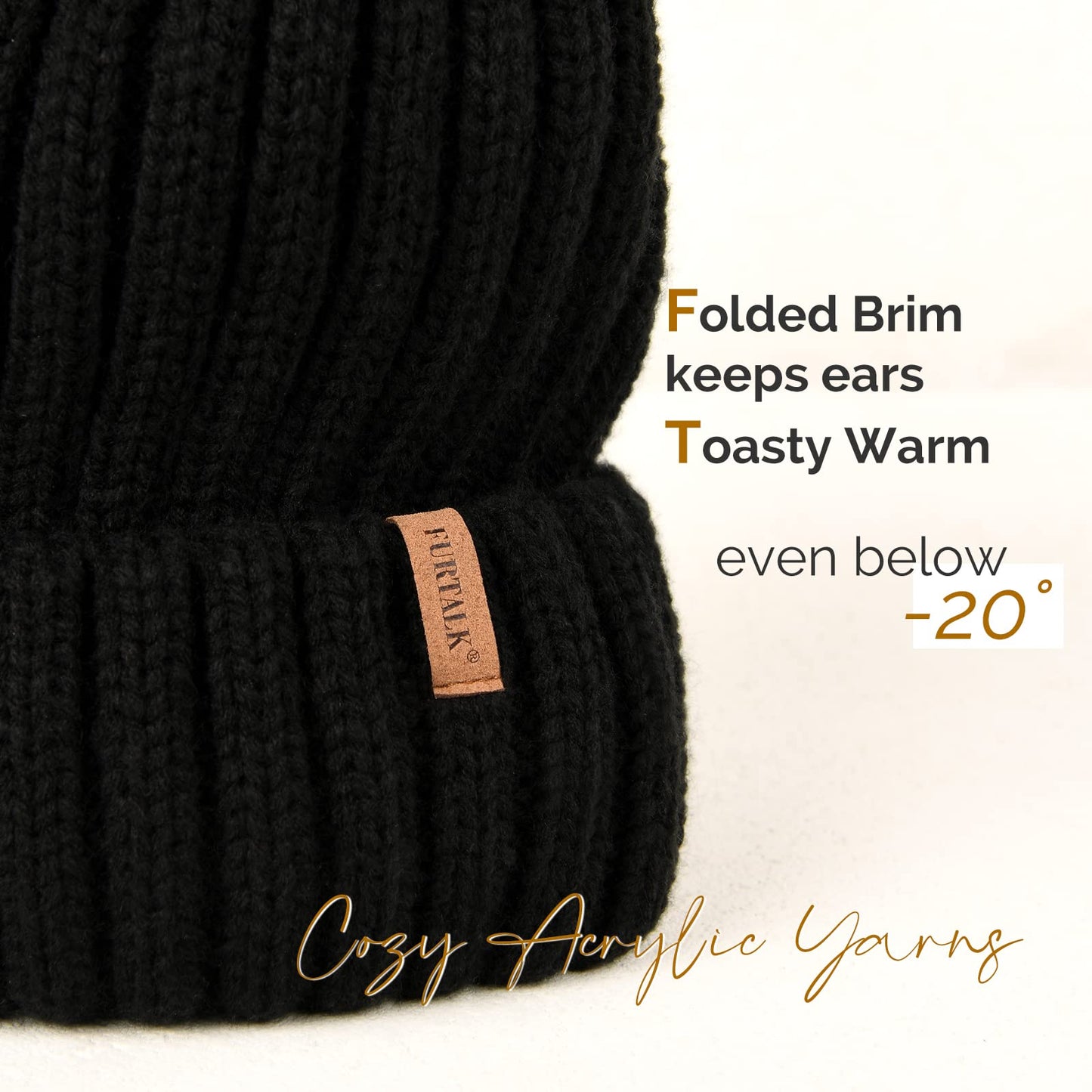 FURTALK Womens Winter Knitted Beanie Hat with Faux Fur Pom Warm Knit Skull Cap Beanie for Women