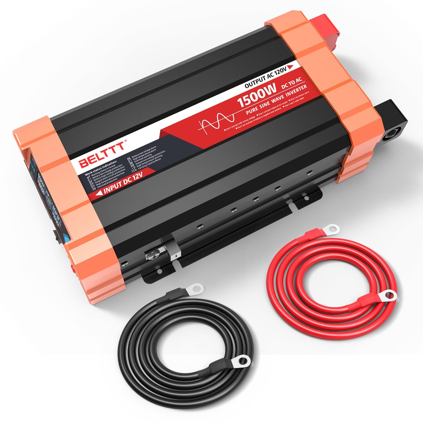 BELTTT 1000Watt Pure Sine Wave Inverter 12V DC to 120V AC for RV, Truck, Off-Grid Solar Car Power Inverter 12V to 110V Converter with Dual AC Socket and 5V 2.1A USB, Intelligent LCD, 2000W Peak