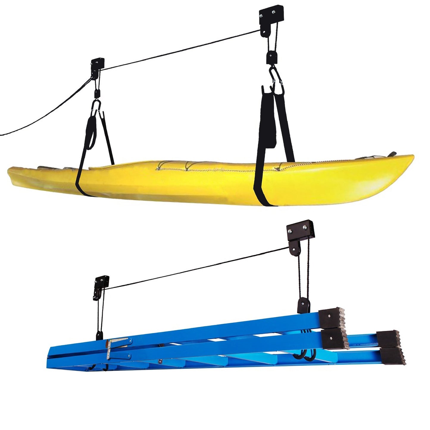 Kayak Storage Hoist - Overhead Pulley System with 125lb Capacity for Canoes, Bikes, Ladders, and More - for up to 12-Foot Ceilings