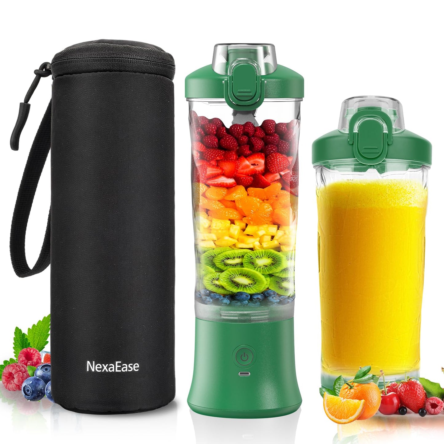Portable Blender with Insulated Carrying Case & Recipe Book for Shakes and Smoothies, 24 OZ Personal Juicer Electric Protein Shaker Bottle, Mini Small Blender Cup with USB-C Rechargeable, Travel Lid