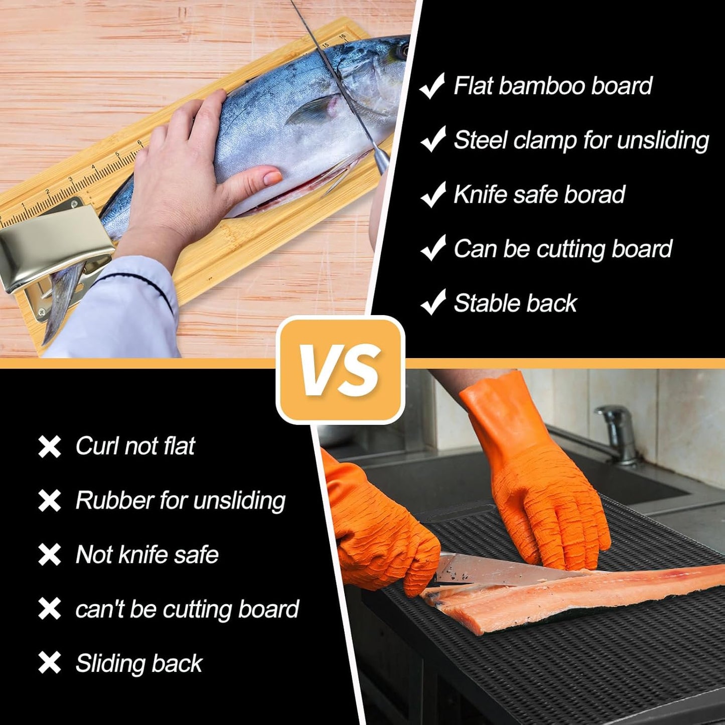 Fish Cleaning Board, Fish Fillet Board with Clamp Fillet Knife and Gloves, Portable Fishing Measuring Board 18 inches, Fish Cleaning Kit Gifts for Fishing Man Woman