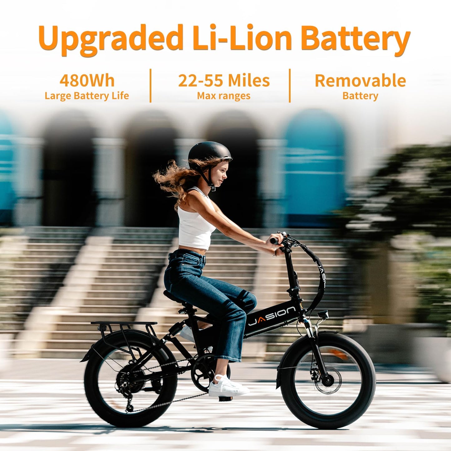 Jasion EB7 2.0 Electric Bike for Adults, 1200W Peak Motor 28MPH Max Speed Folding Ebike, 48V 10AH Removable Battery, 20" Fat Tire with Dual Suspension, 7-Speed Electric Bicycles, UL Certifiled