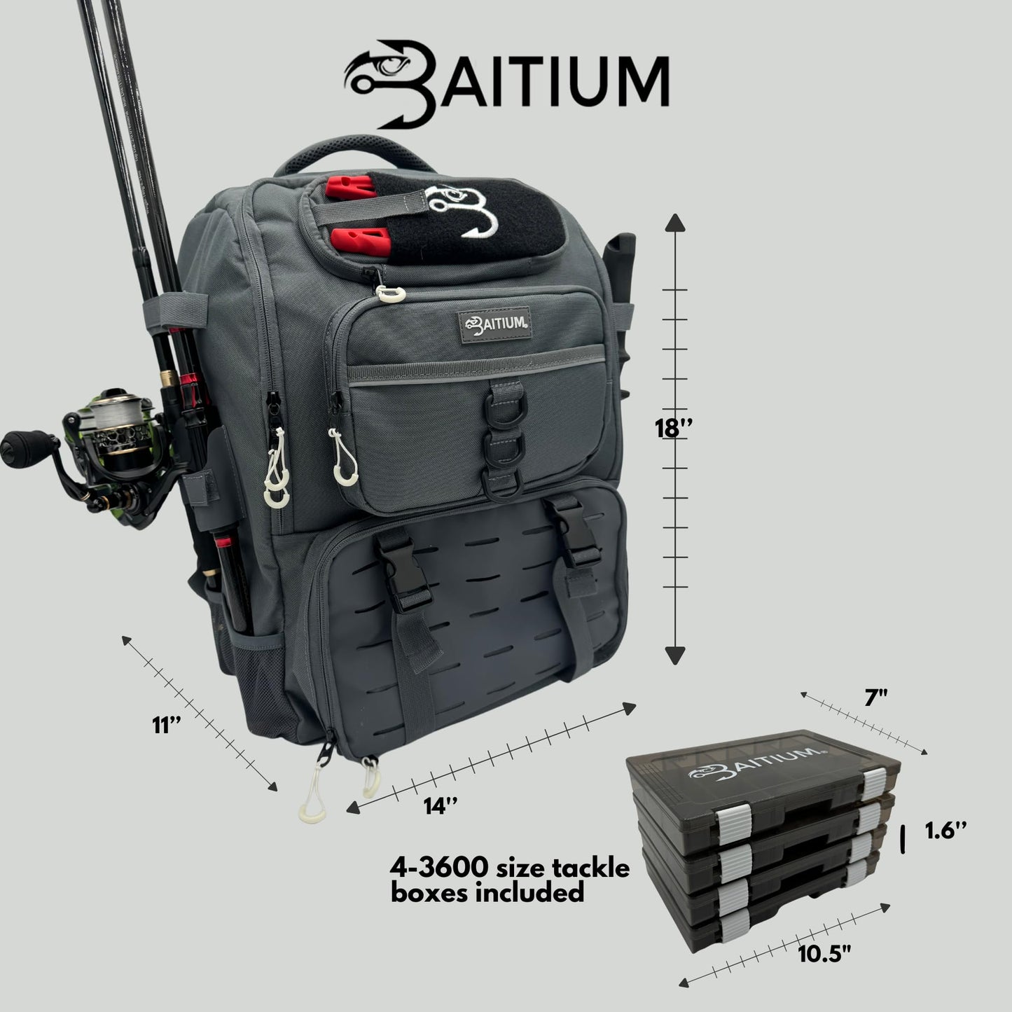 Fishing Backpack, Tackle Bag With Rod Holders, 40L Capacity With Cooler, Rain Cover, Insulated Pocket, 4 Tackle Trays Included- (Green)