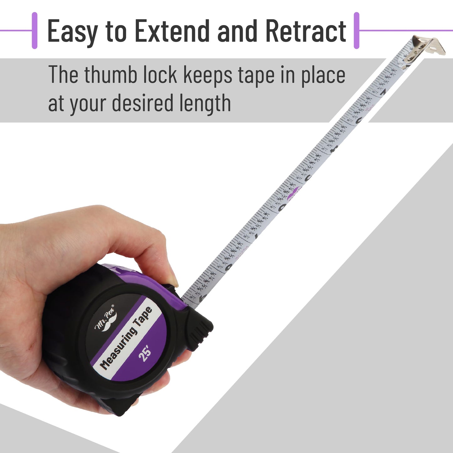 Mr. Pen 25-Foot Steel Retractable Tape Measure with Easy Read Fractions