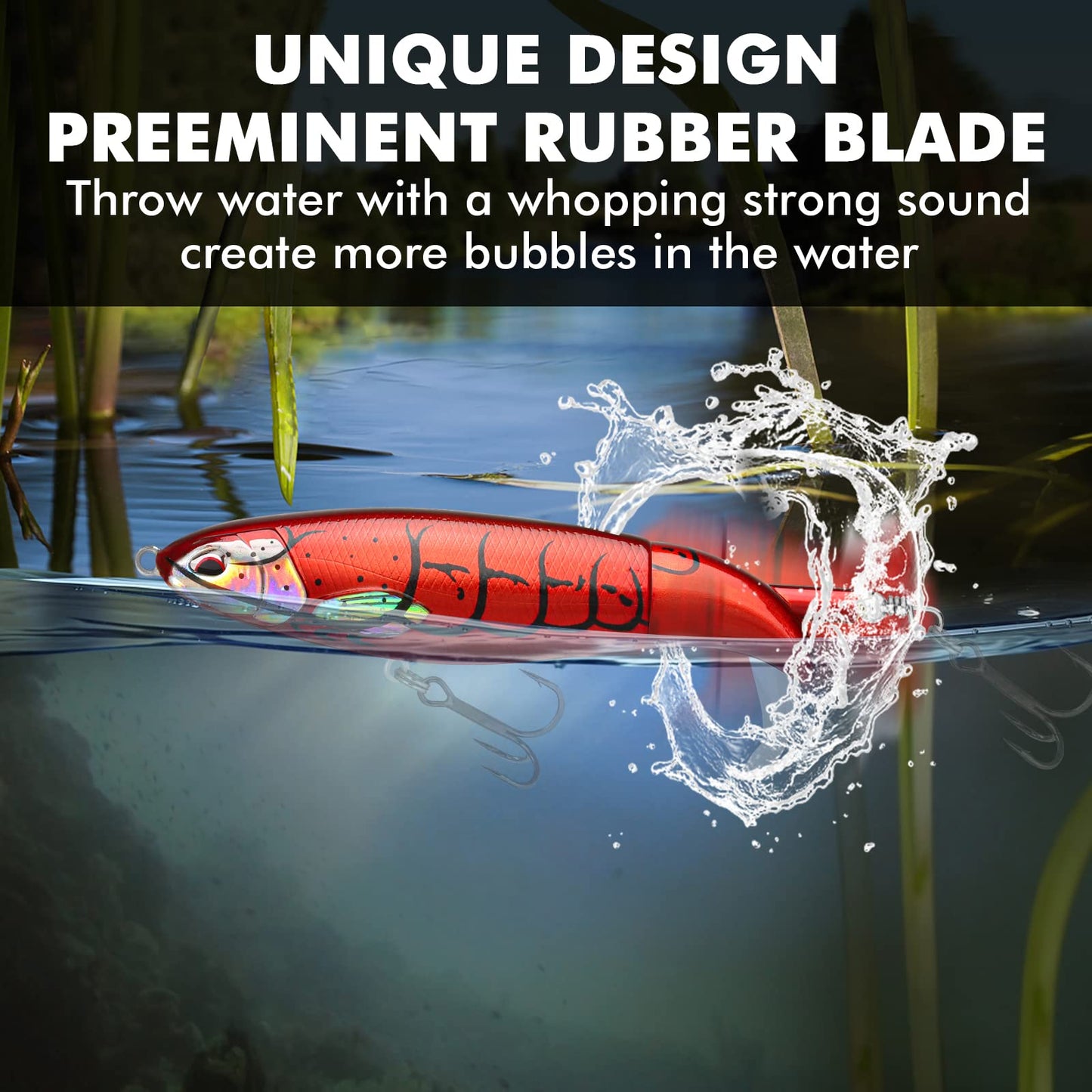 TRUSCEND PoPobait Plopper with BKK Hooks, Top Water Fishing Lures for Bass Walleye Pike Catfish Musky Perch, Floating Lure for Freshwater or Saltwater, Amazing Teasers Fishing Gifts for Family Fishing
