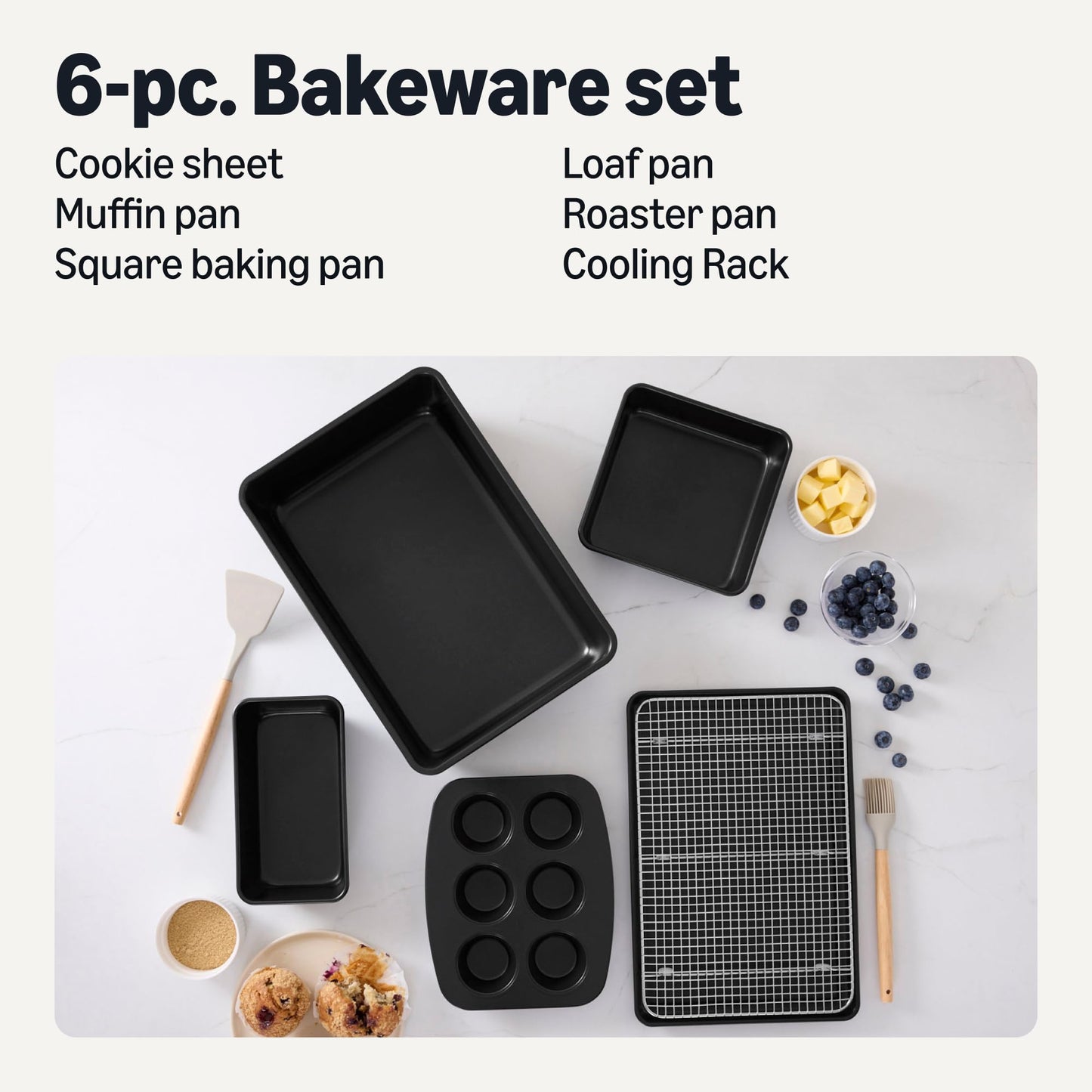 Amazon Basics Nonstick Bakeware 6-Piece Set, Stackable, Dishwasher and Oven-Safe