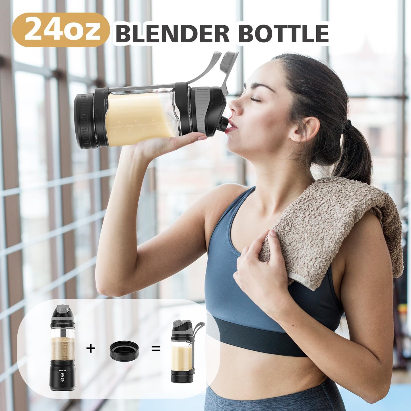 Portable Blender with Insulated Carrying Case & Recipe Book for Shakes and Smoothies, 24 OZ Personal Juicer Electric Protein Shaker Bottle, Mini Small Blender Cup with USB-C Rechargeable, Travel Lid