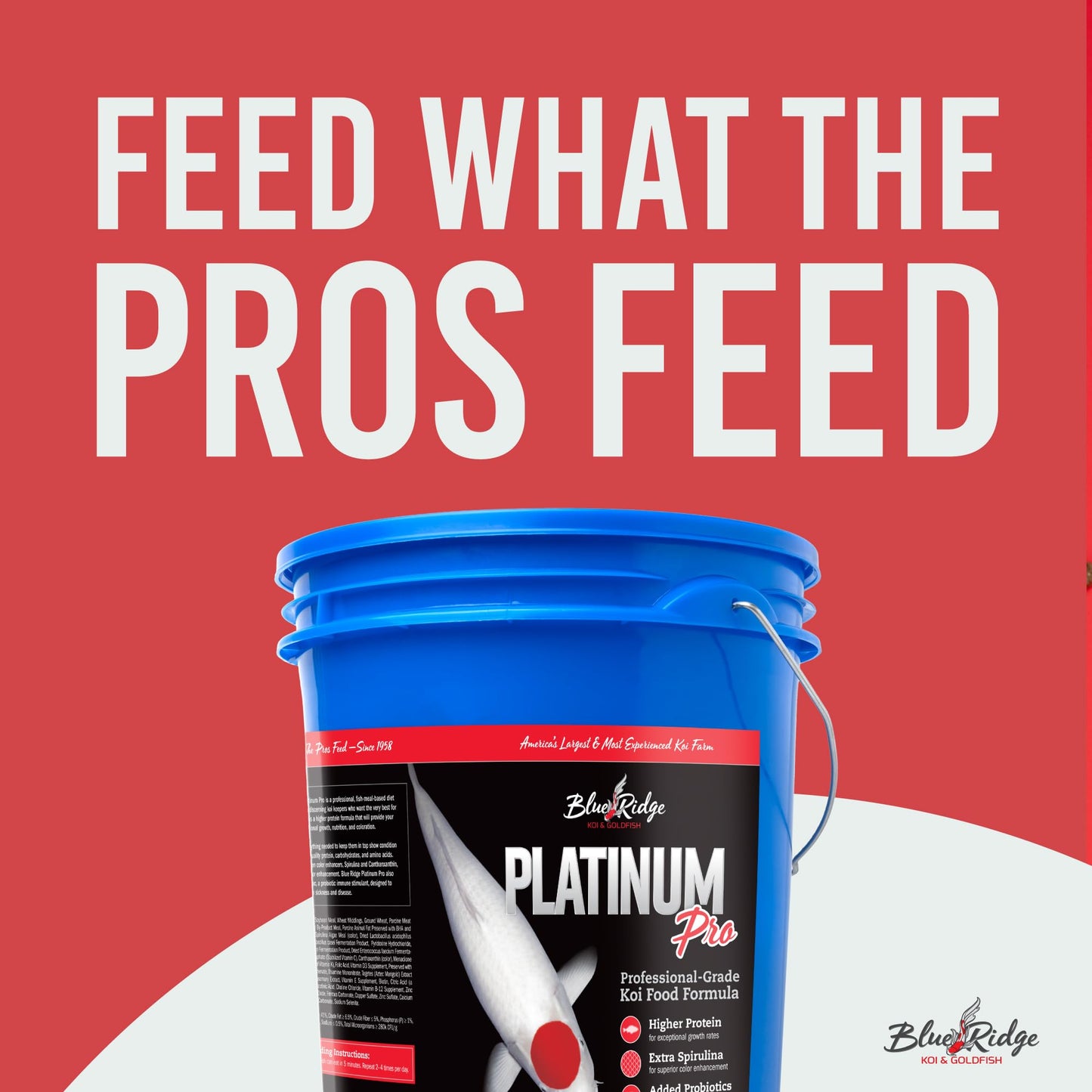 Blue Ridge Koi Fish Food 14lb - Koi Food 3/16” Platinum Pro Formula Goldfish Food, Premium Fish Food for Ponds, Ponds Fish Food, Floating Pond Pellet