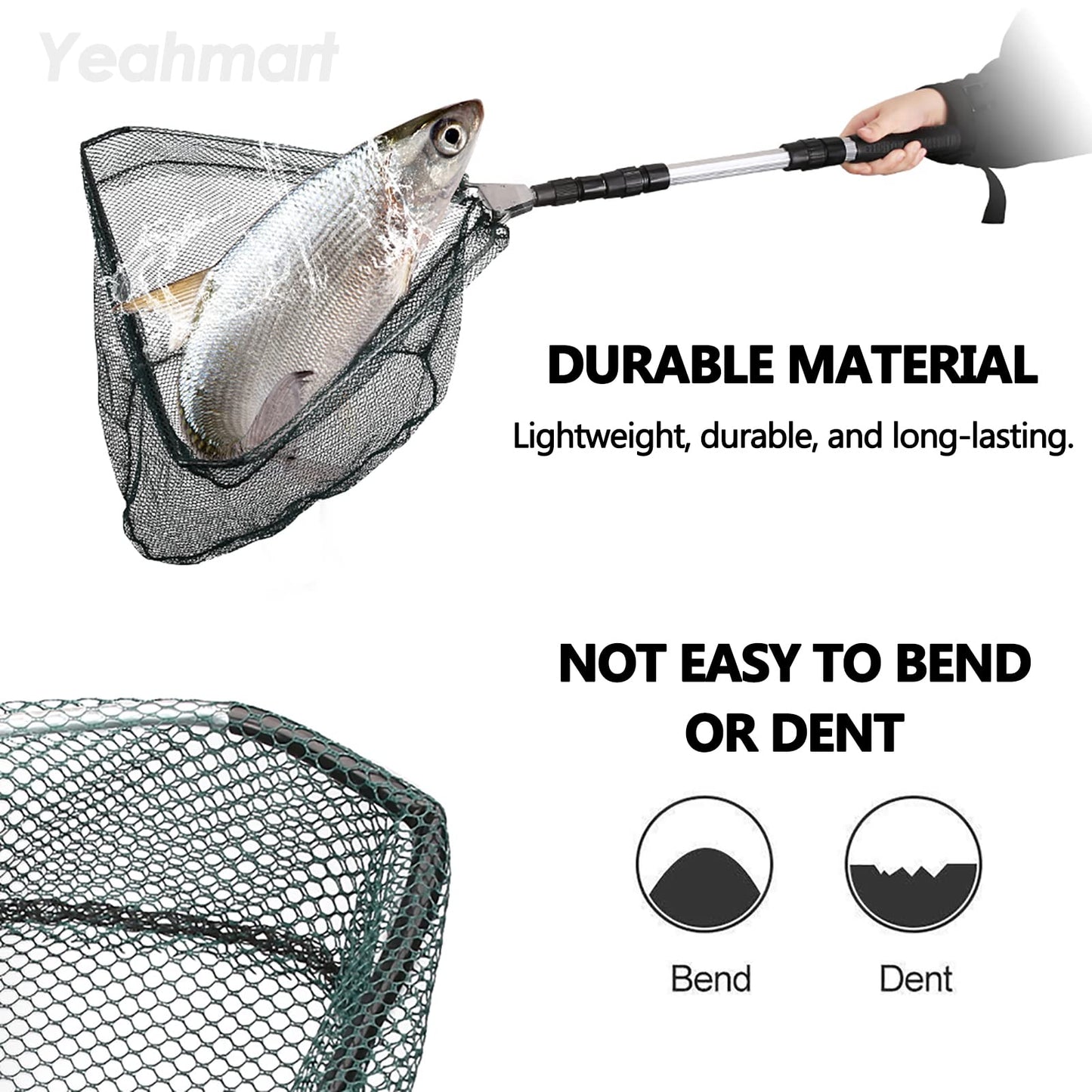 Yeahmart Fishing Net Minnow Nets with Aluminum Collapsible Telescopic Fishing Pole Handle and Nylon Mesh, Small Fishing Landing Net for Saltwater Freshwater, Kids, Men, Women, Extends to 21-75 inch