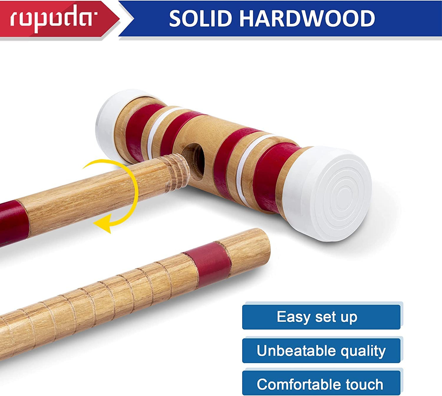 ropoda Six-Player Croquet Set with Wooden Mallets, Colored Balls, Sturdy Carrying Bag for Adults &Kids, Perfect for Lawn,Backyard,Park and More