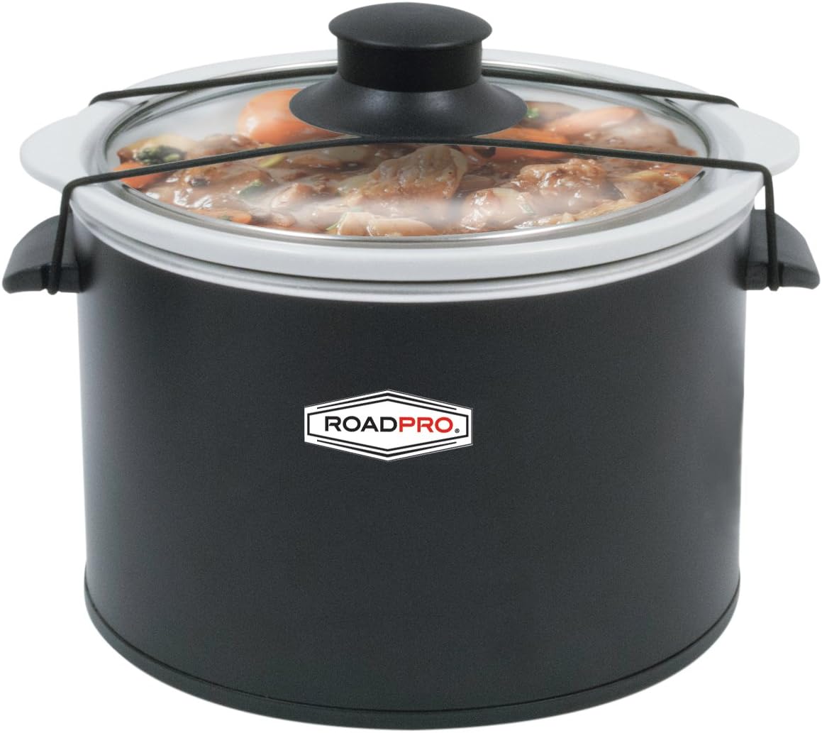 RoadPro-RPSL-350 Quart Slow Cooker, Auto Travel, 12V, White, 1.5 Quart