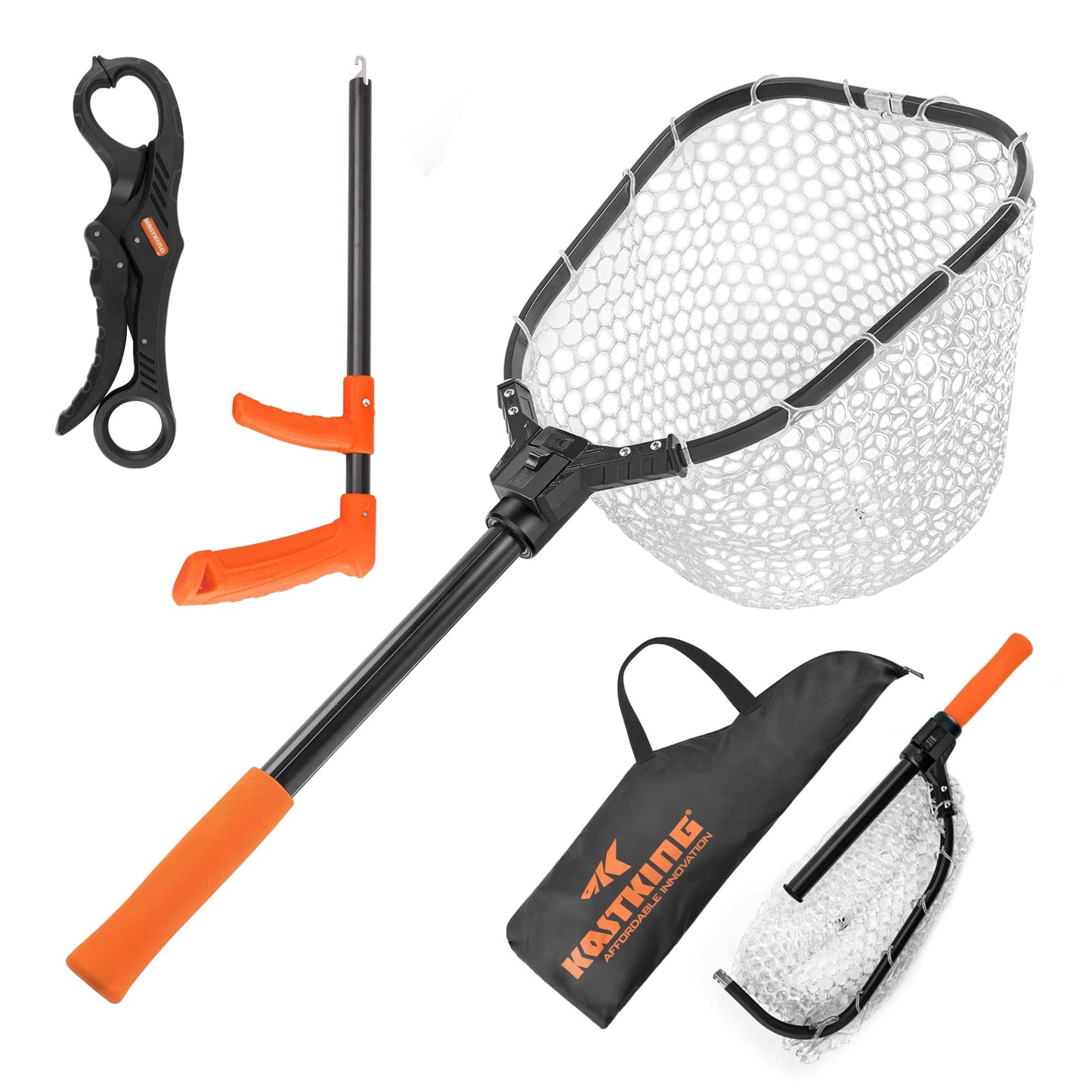 KastKing Brutus Fishing Net, Foldable Extendable Fish Landing Net, Lightweight & Portable Fishing Net with Soft EVA Foam Handle, Holds up to 44lbs/20KG, Fish-Friendly Mesh for a Safe Release