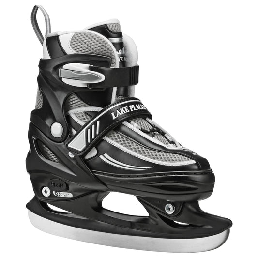 Lake Placid Summit Boy's Adjustable Ice Skate Black/White/Grey, Small (10J – 13)