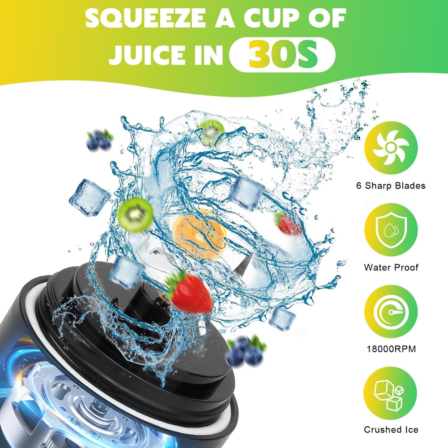 Portable Blender with Insulated Carrying Case & Recipe Book for Shakes and Smoothies, 24 OZ Personal Juicer Electric Protein Shaker Bottle, Mini Small Blender Cup with USB-C Rechargeable, Travel Lid