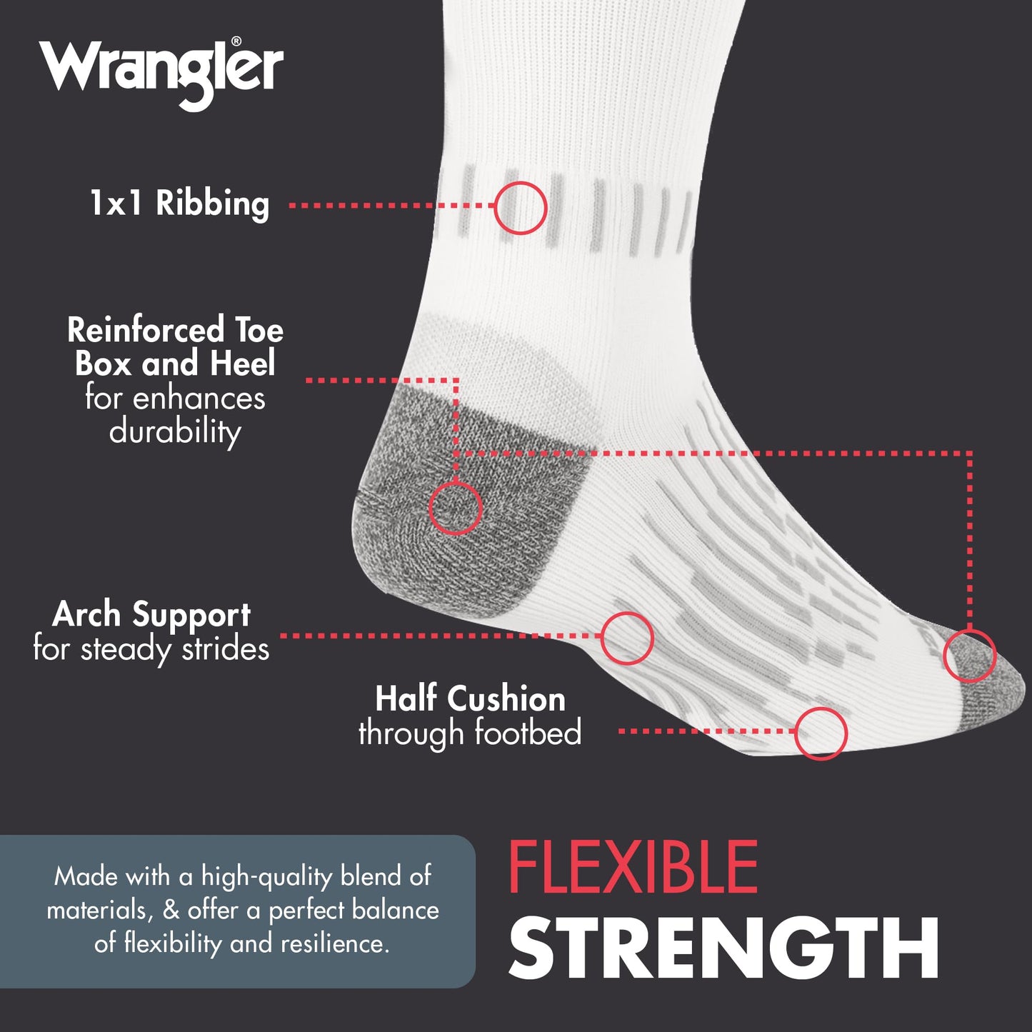 Wrangler - Peak Men's Crew Socks - Durable Half Cushion Socks with Arch Support