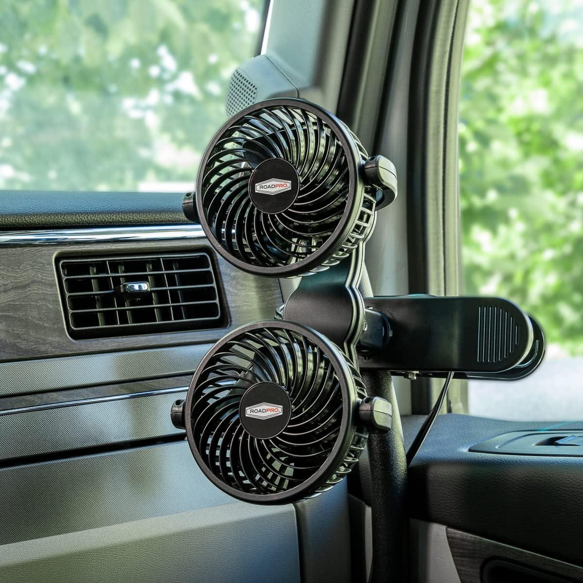 RoadPro RPSC8572 12-Volt Dual Fan with Mounting Clip, Black, 10X7X12