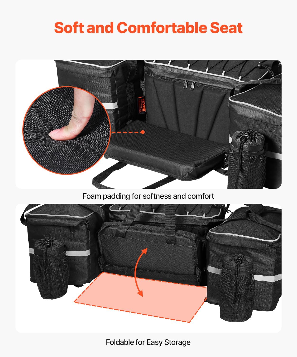 VEVOR ATV Rear Storage Bag, 54L ATV Rear Cargo Bag with 16L Cooler Insulated Bag, 600D Oxford Cloth Storage Rear Rack Seat Bag Fit Most ATVs with Rear Rack, Compatible with ATV, UTV, Can-Am Vehicles