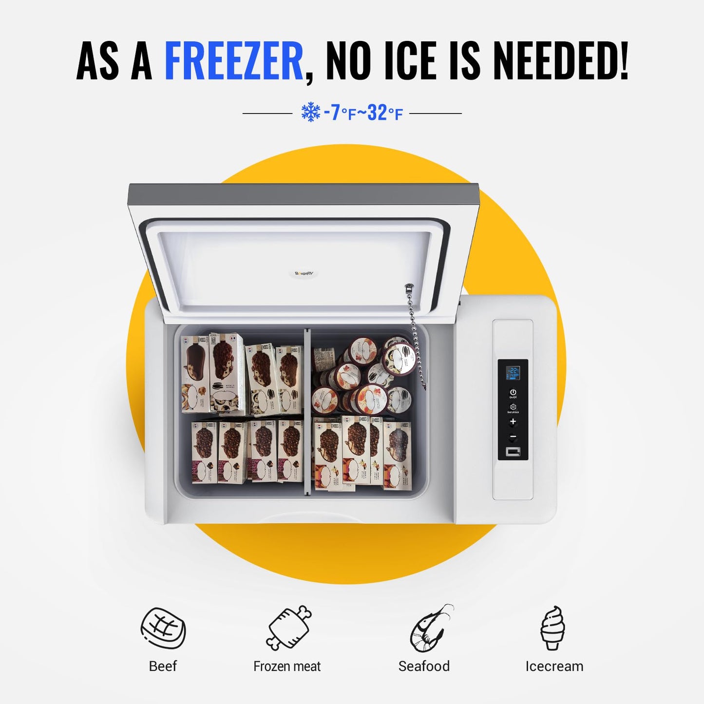 BougeRV 12 Volt Refrigerator 12V Car Fridge 23 Quart Portable Freezer Compressor Cooler 12/24V DC 110~240 Volt AC for Truck Van RV Camper SUV Travel Camping Road Trips Tailgating -7℉~50℉