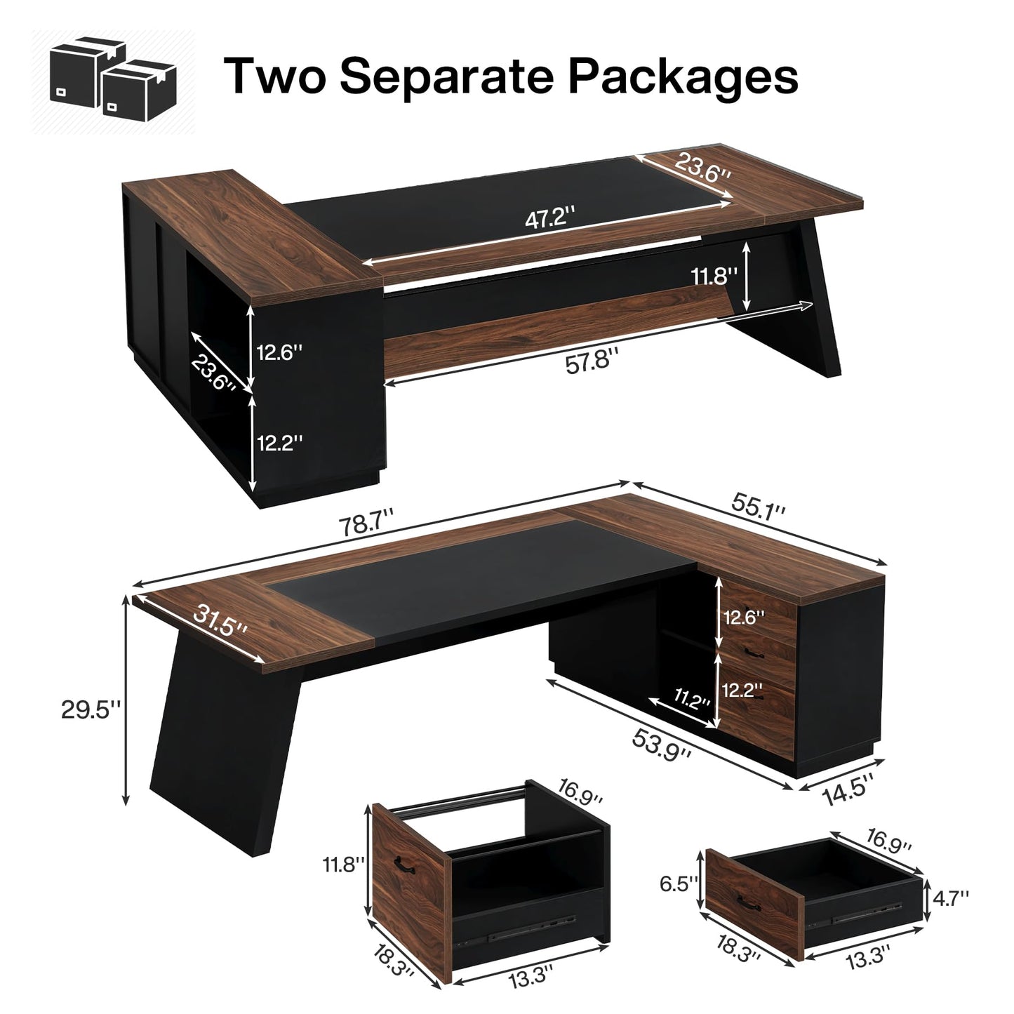 Tribesigns 78" L-Shaped Executive Desk, Large Office Desk with Drawers and Lateral File Cabinet, Business Furniture with Storage Shelves, Modern Computer Desk for Home Office, Walnut & Black