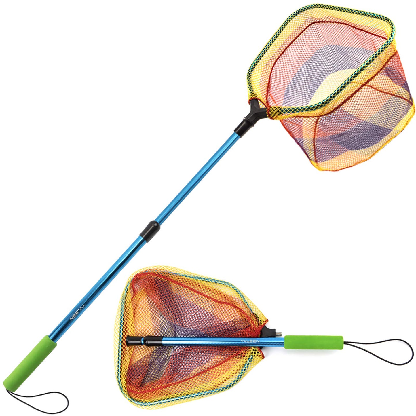 YVLEEN Kids Fishing Net for Lakes - Minnow Nets for Kids - Aluminum Collapsible Telescopic Fishing Pole Handle and Nylon Mesh Small Fishing net - Butterfly Nets for Kids Outdoor Playing