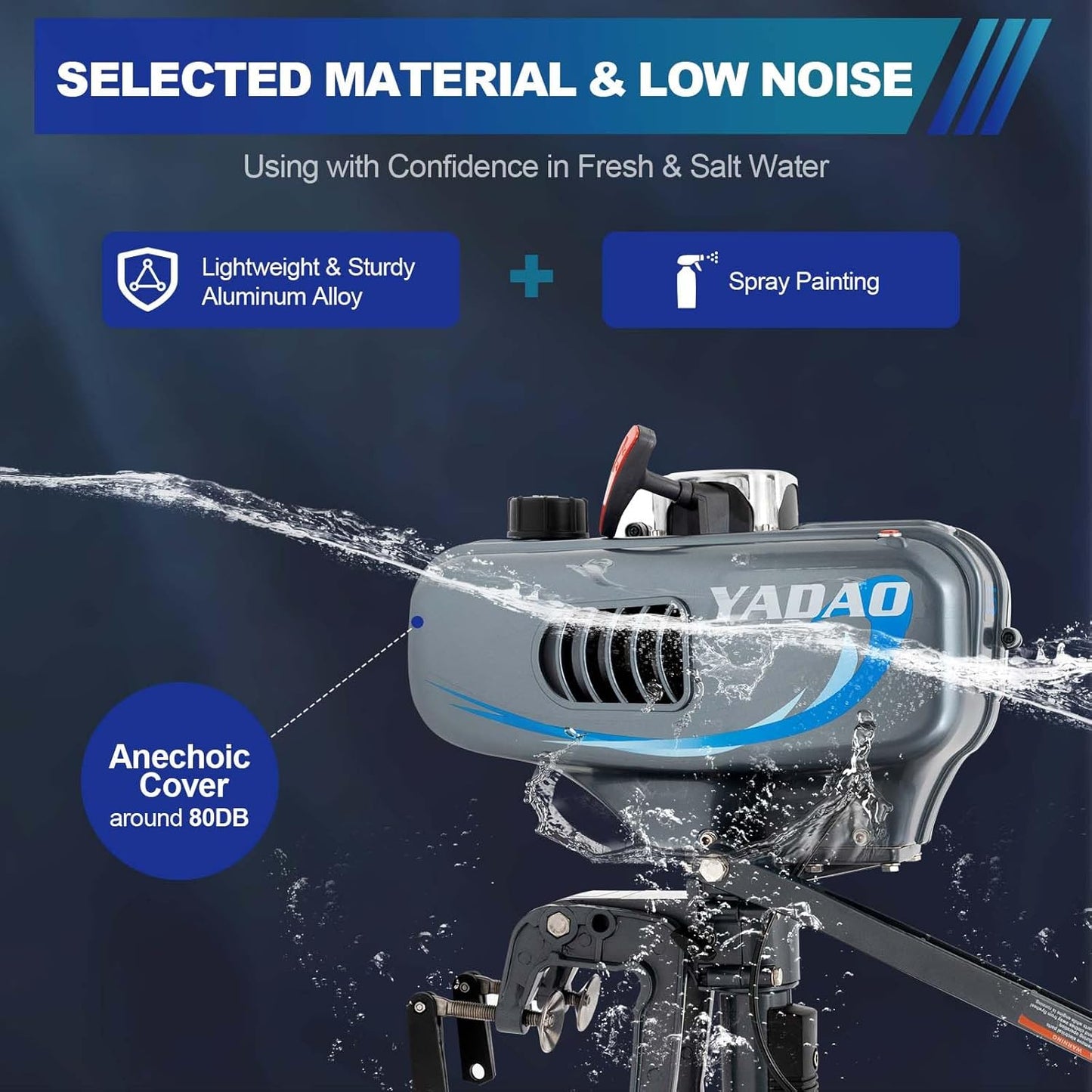 49CC Outboard Motor Boat Engine, 3.5HP 2-Stroke Outboard Engine, Outboard Motor Boat Engine Fishing Boat Engine Pilot Control Drive Stabilizer, With Water-Cooled CDI System Gas Fishing Motor
